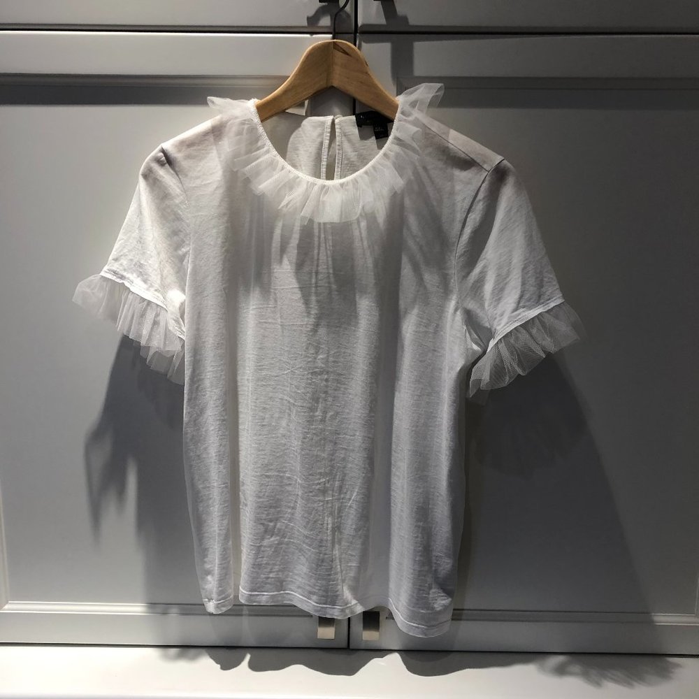 Burberry White Tulle Ruffle Trim Tee - AUTHNETIC